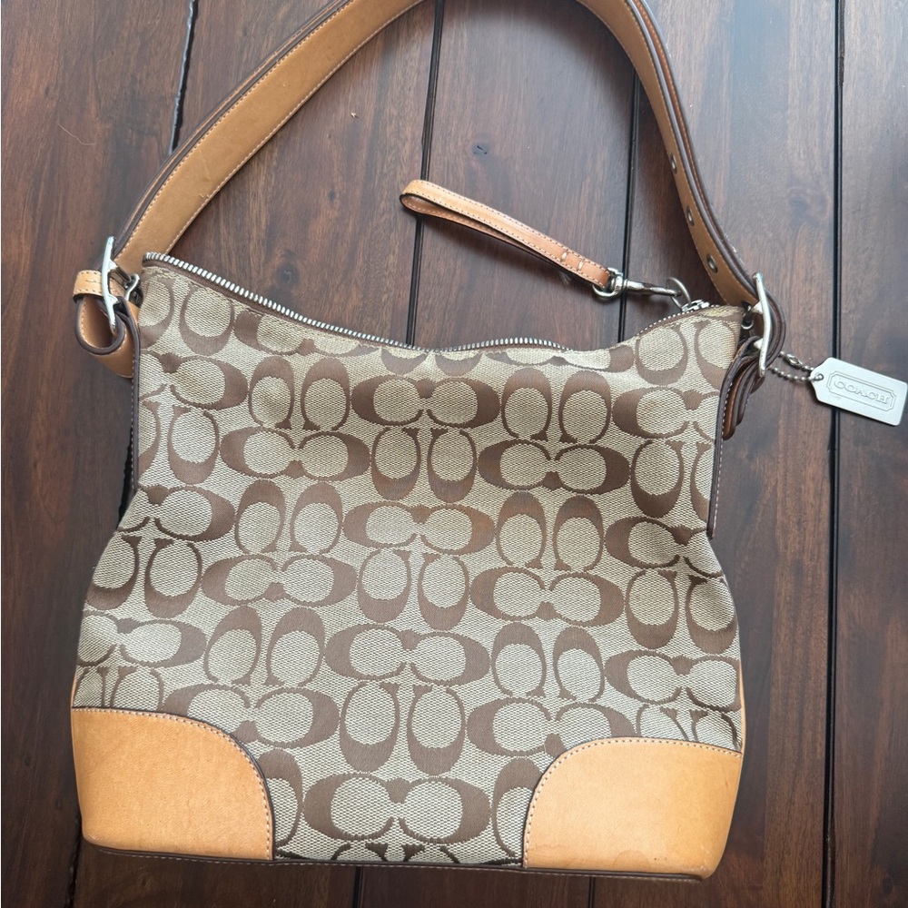 Coach Signature Brown and Tan Shoulder Bag